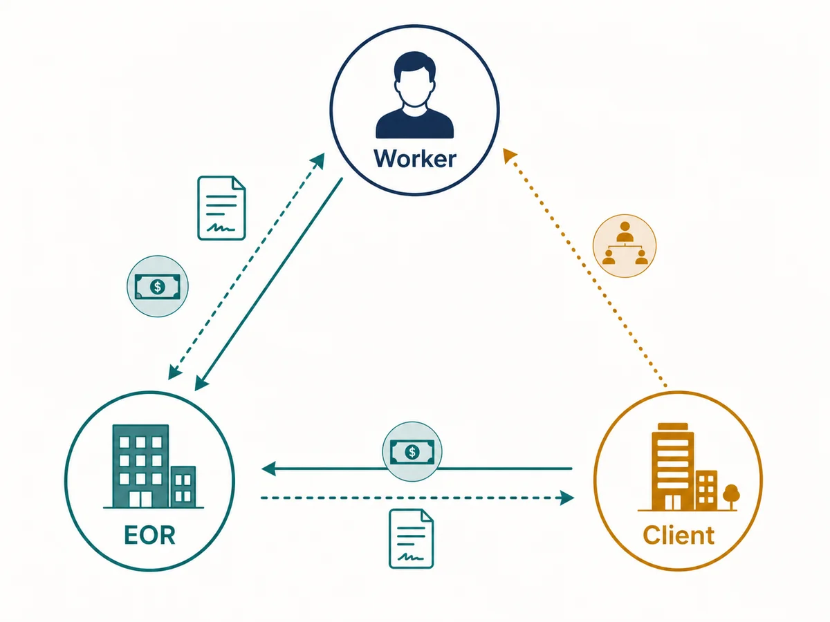 Three-party EOR relationship among worker, local legal employer, and client company