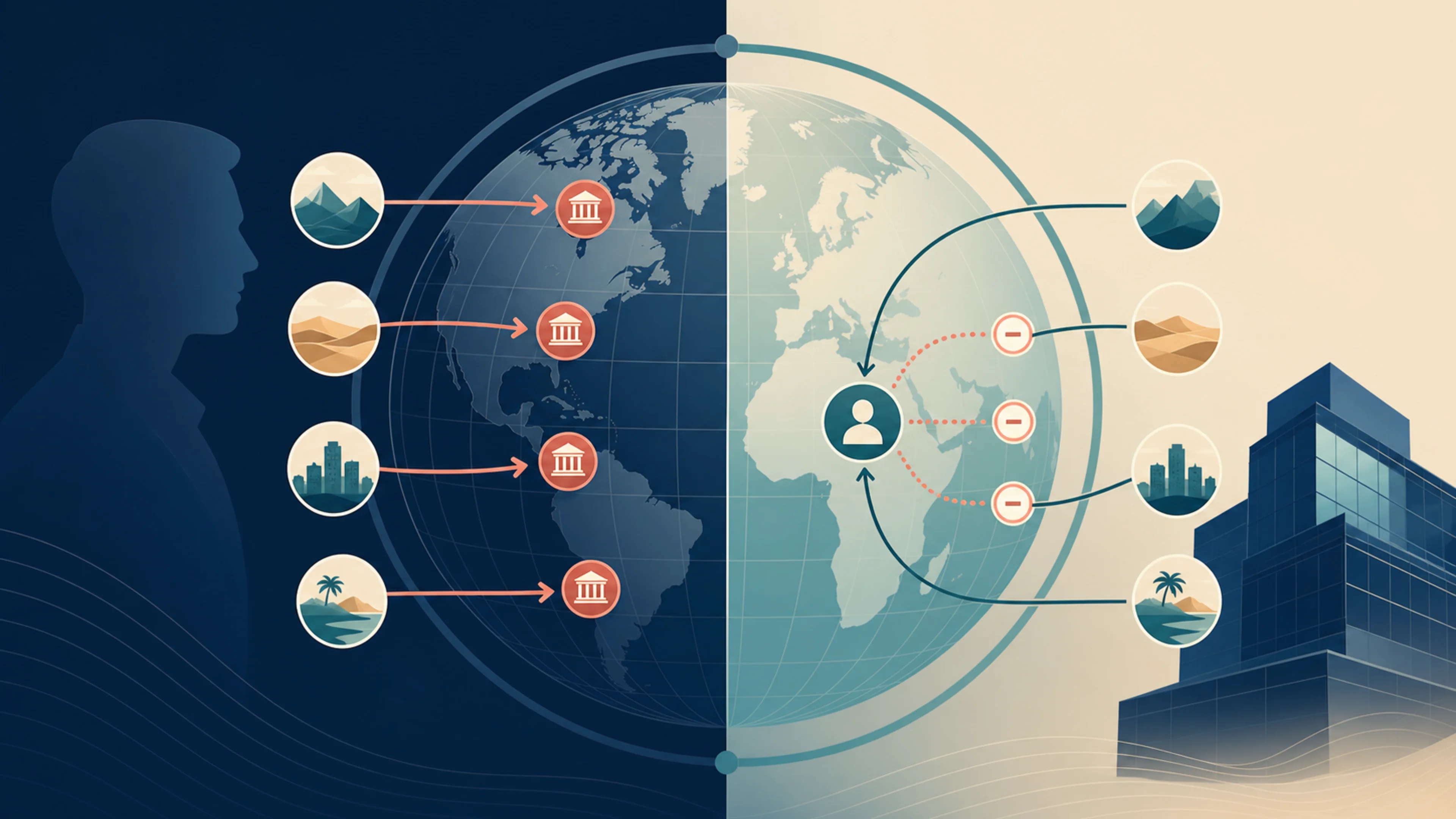 Split globe illustrating territorial and worldwide tax systems across personal and corporate income