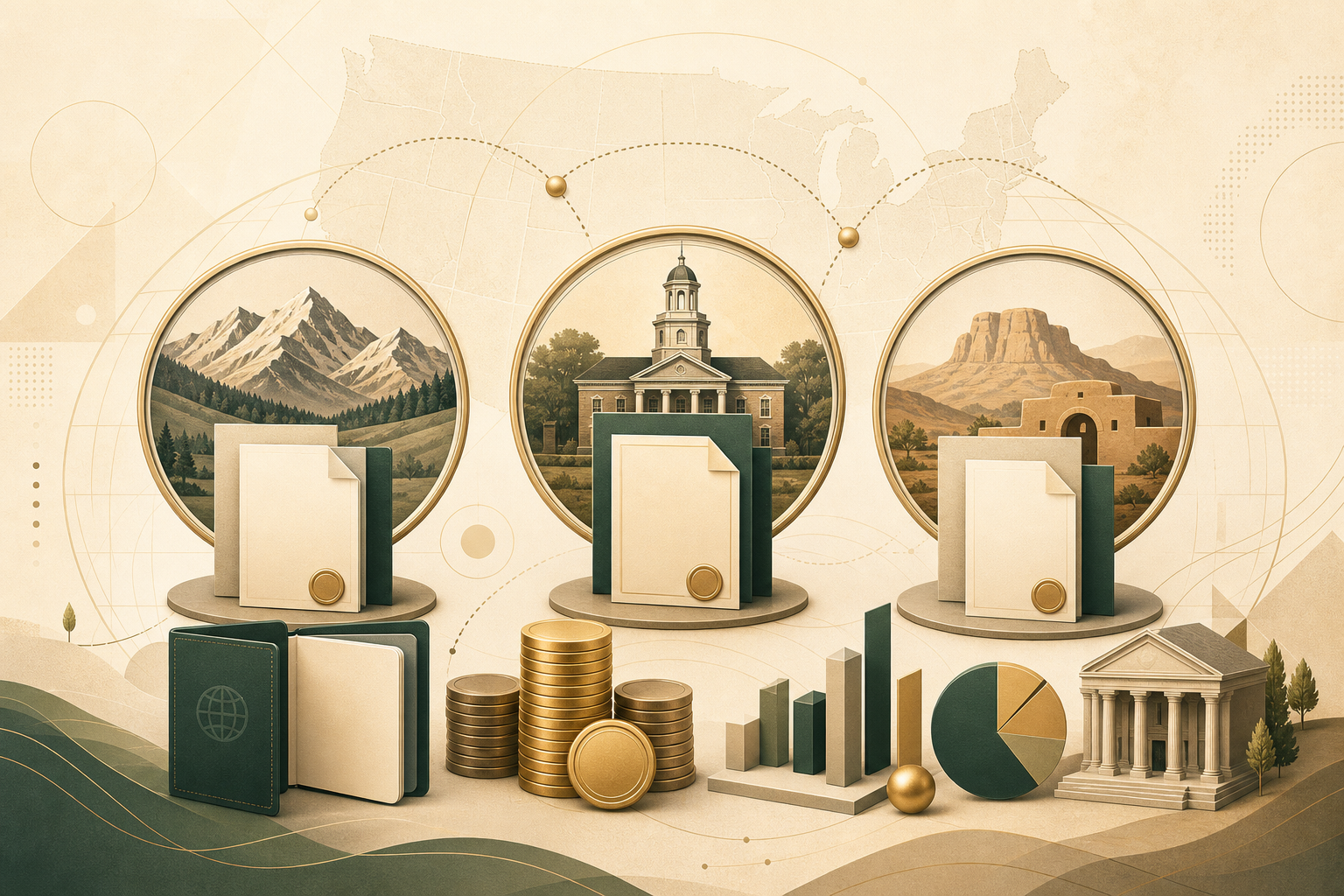 Wyoming vs Delaware vs New Mexico LLC for Non-Residents - editorial illustration
